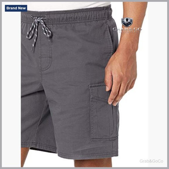 Men's 9" Elastic Waist Cargo Shorts, 100% Cotton, 6 Pockets - Picture 3 of 6